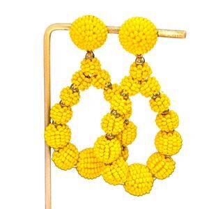 Vintage Yellow Seed Beaded Large Statement Dangle Earrings